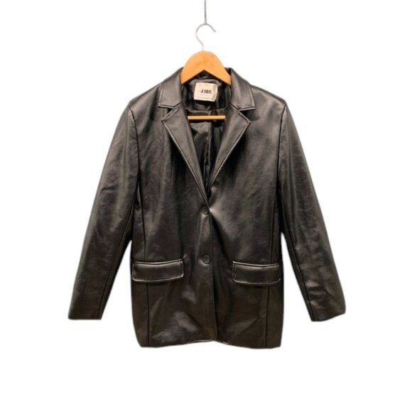 J.Me Women’s Small Black Faux Leather Blazer Jacket Long Sleeve Button Front - Picture 1 of 11